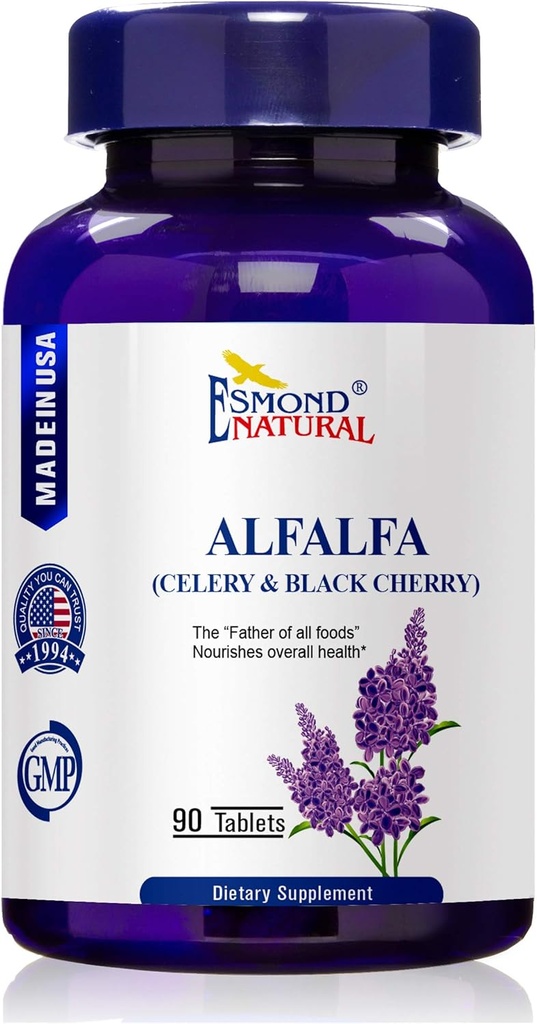 Alfalfa - Celery & Black Cherry (Nourishes Overall Health), GMP, Natural Product Assn Certified, Made in USA - 1500mg, 90 Tablets
