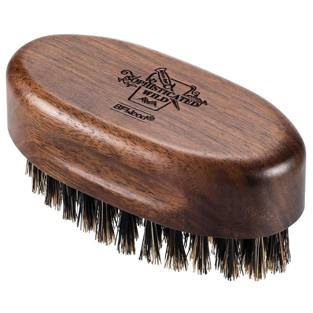 BFWood Small Travel Beard Brush - looduslikud metssiga harjased musta pähkli puiduga