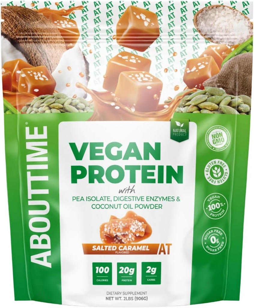 Veganvalgu pulber 20 g soolatud karamelli, looduslikud koostisosad, GMO-d mitte, taimepõhine, gluteenivaba, sojavaba, piimavaba, 32 serveerimist