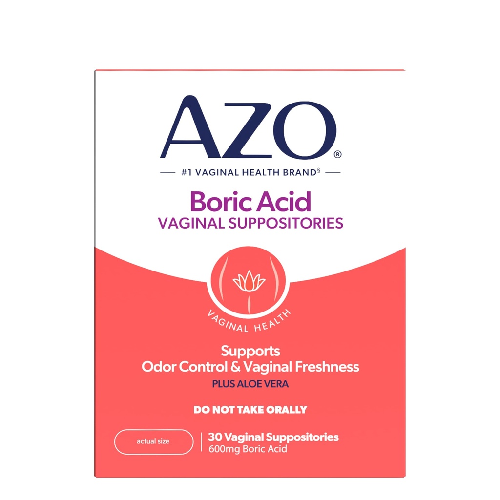 AZO® boorhappe vaginaalküünlad, aitab toetada lõhnade kontrolli ja intiimset tervist kliiniliselt uuritud boorhappega, mitte-GMO, 30 loend