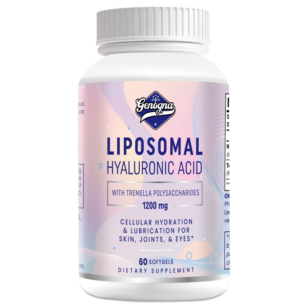 Liposomaalsed hüaluroonhappe lisandid 1000 mg kõrge biosaadavusega dieethüaluroonhappe kapslid koos Tremella polüsahhariididega, topelttugevus nahahüdraat, ühine määrimine,1Pack