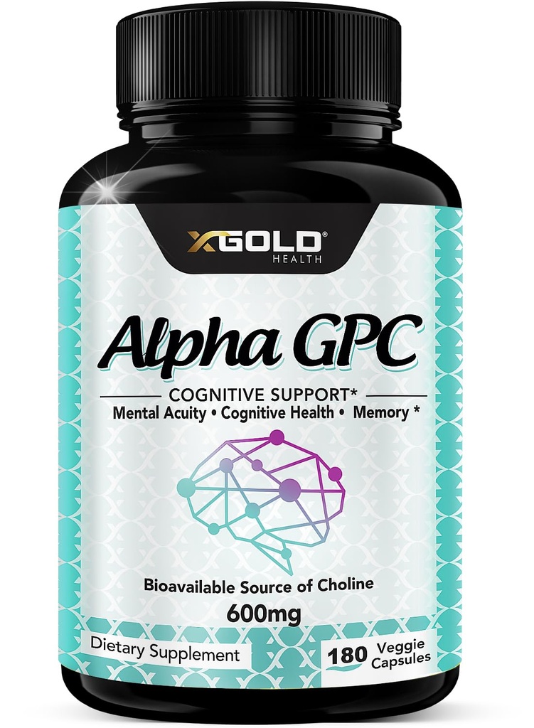 Alpha GPC koliinilisa 600mg, 99%+ Väga puhastatud, väga biosaadav koliini allikas, 180 köögiviljakapslit, kognitiivne tugevdaja nootroopne, toetab mälu ja aju funktsiooni, suurendab fookust ja meeleolu