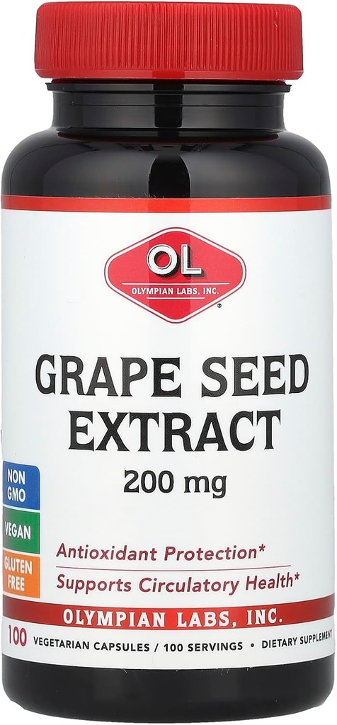 Olympian Labs Viinamarjaseemne ekstrakt, 200 mg, 100 taimset kapslit
