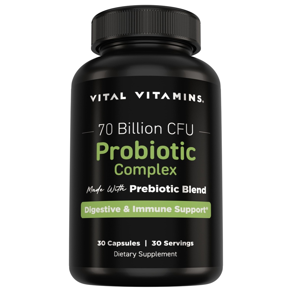 Vitamiinide probiootiline kompleks meestele ja naistele - 70 miljardit CFU - valmistatud prebiootilise seguga - seedetrakti, soolestiku tervise ja immuunsuse tugi - 10 tüve võimas segu - 30 kapslit
