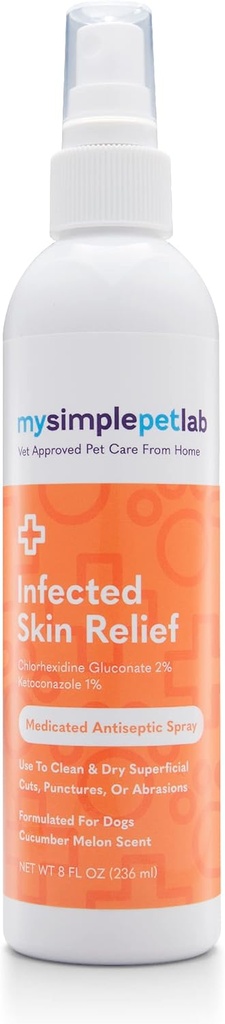 MySimplePetLab Ketokonasool & Chlorhexidine Dog Spray, kuuma täpi ravi, leevendab kärpeid ja marrastusi, puhastab, kuivatab nahka kiiresti, koos Aloe, E-vitamiini, naha leevendamise ärritus Spray koertele