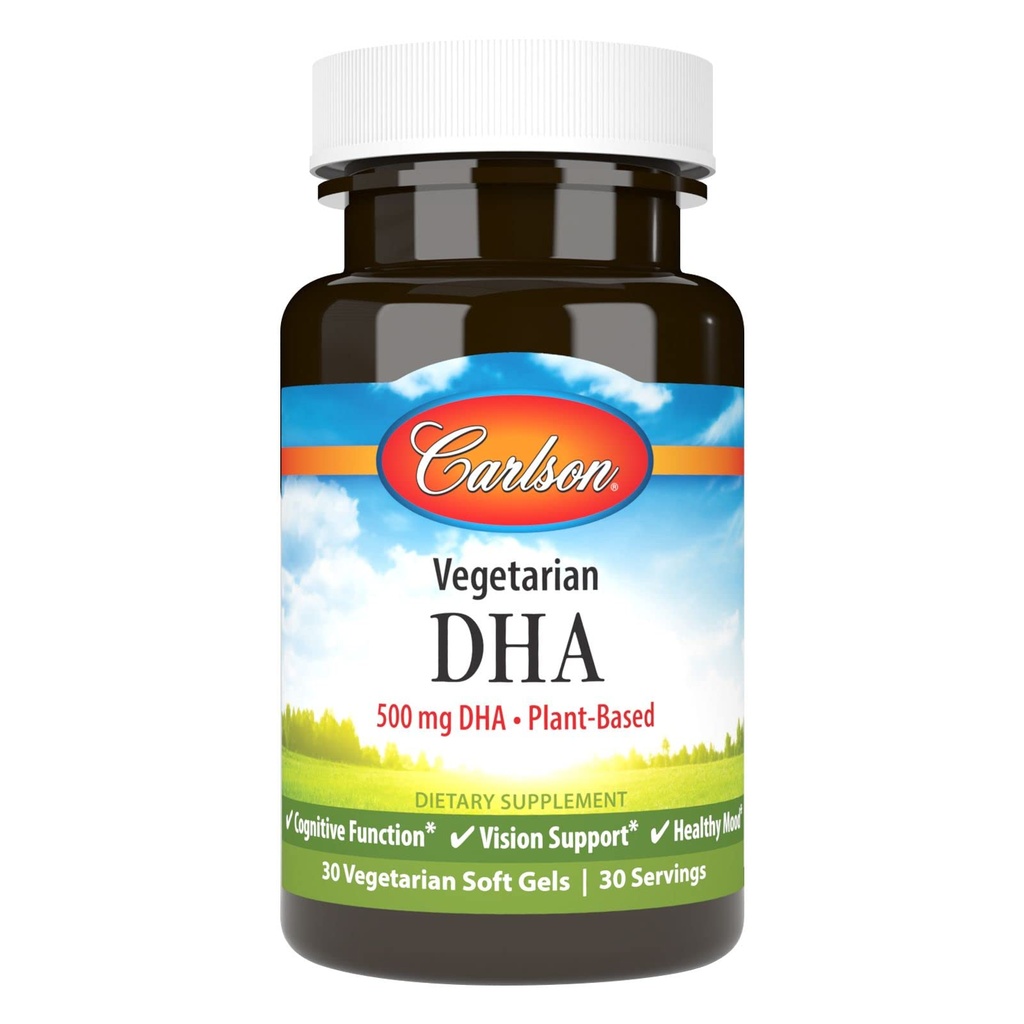 Carlson - taimetoitlane DHA, 500 mg DHA, taimepõhine, jätkusuutlikult pärit vetikatest, ajutoetus, meeleolu tervis, 30 Softgels