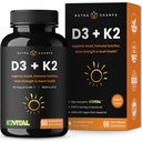 NutraChamps D3 koos K2 MK7 toidulisandiga südame ja luu tervise jaoks | Vitamiin D & K kompleks | 5000 RÜ D-vitamiini 3 & 100 mcg K-vitamiini 2 MK-7 | 60 vitamiini K2 D3 kapslid