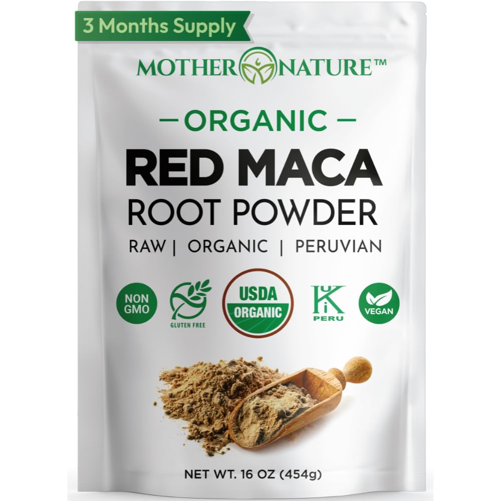 Orgaaniline, toores Peruu Red Maca Root Powder - Premium USDA sertifitseeritud, hormoonide tasakaal naistele, looduslik energia, meeleolu toetus, mitte-GMO, Vegan Superfood, 16 oz