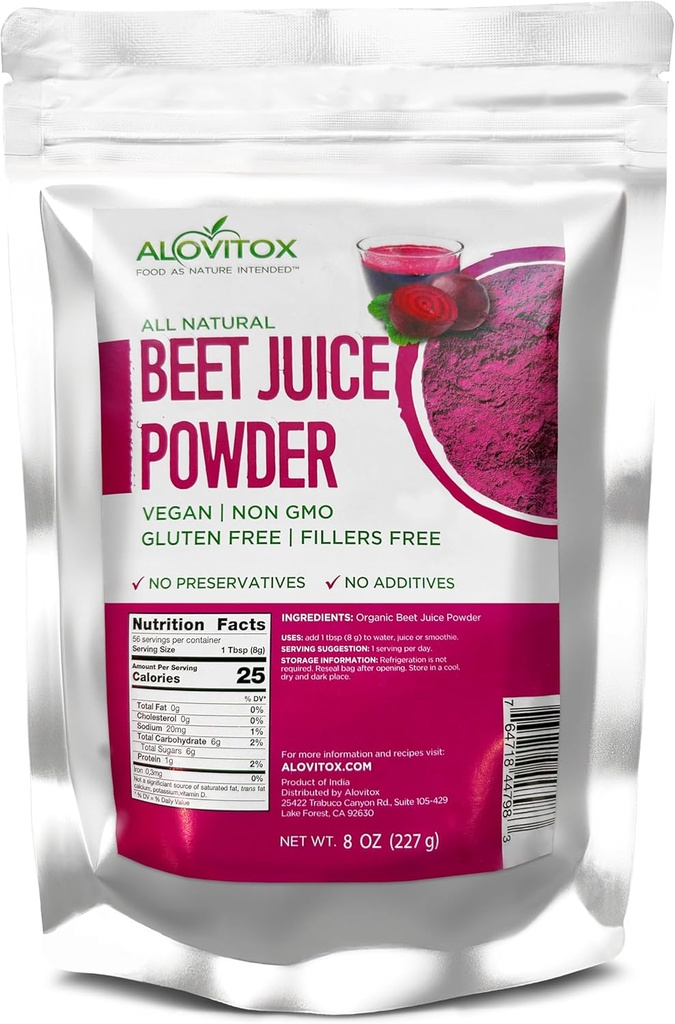 Alovitox Organic Beet Juice Powder |100% Pure, Fresh & USDA Beet Juice Extract Powder | Lämmastikoksiid Superfood | Vegan, Non - Gmo & Gluteenivaba | Toetage energiseeritud ja tõhus treening Session (8 oz)