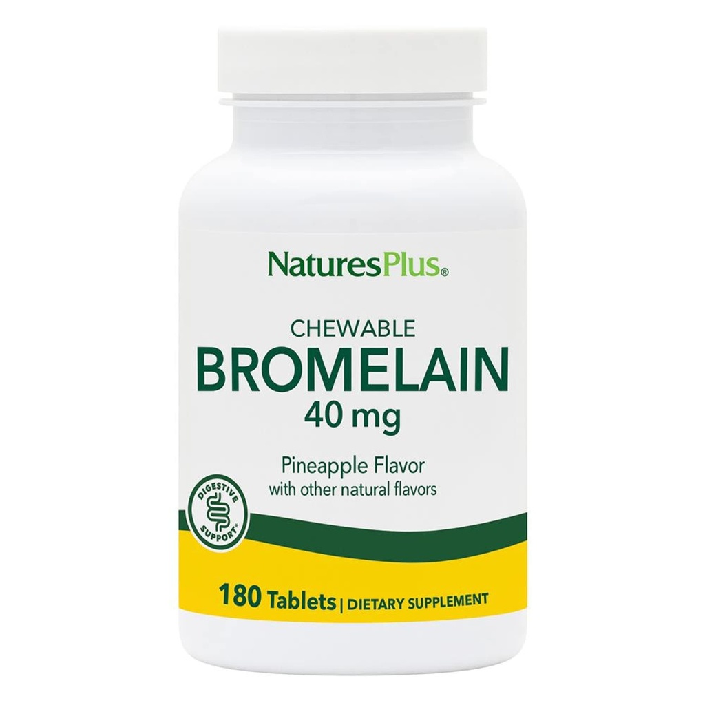 Natures Plus näritav bromelain - 40 mg - looduslik proteolüütiline ensüümilisa - 180 närimistabletti (180 serveerimist)