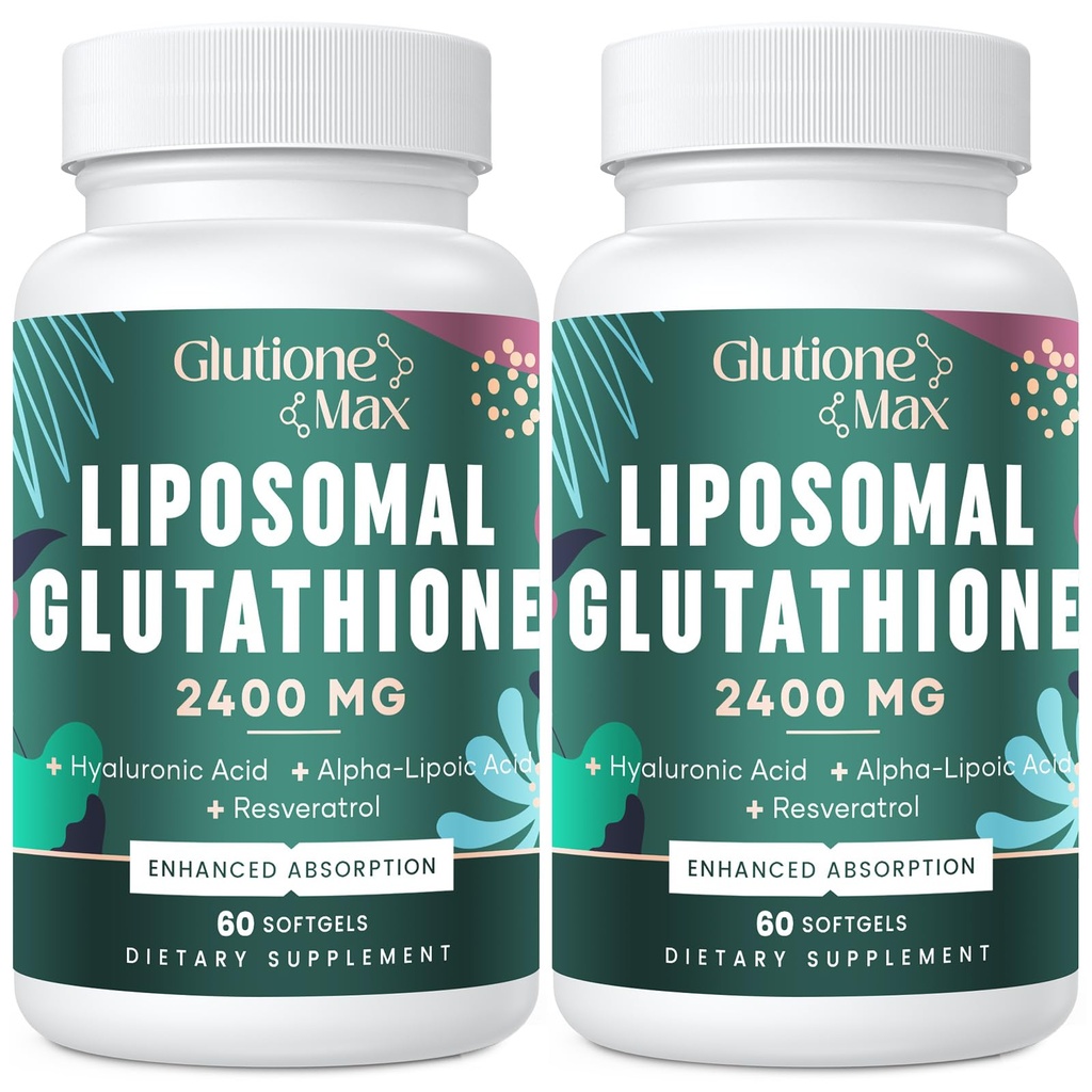 8-in-1 liposomaalne glutatioon 2400 MG, kõrge neeldumisega antioksüdantne valem – hüaluroonhappe, alfa-lipohappe, resveratrooli - naha, maksa detoksi ja immuunsüsteemiga, 120 Softgels