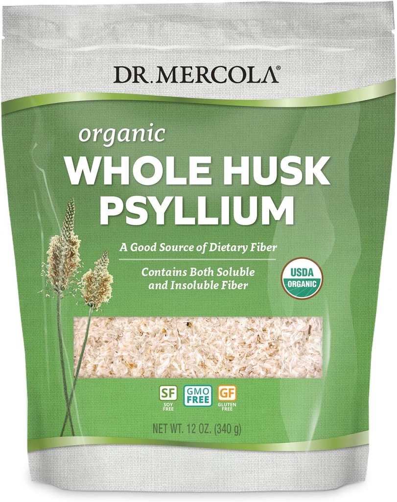 Dr Mercola Orgaaniline kogu husk Psyllium Dietary Supplement, 68 Servings (12 Ounces), Hea allikas Dietary Fiber, toetab seedetrakti Tervis, Non GMO, Gluteenivaba, Sojavaba, USDA Orgaaniline