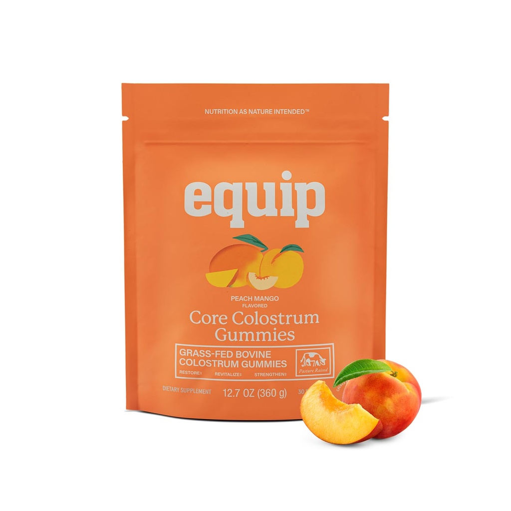 Equip Foods Core Bovine Colostrum Gummies, maitsev 1 g Per Seving Grass Fed ternespiimalisand - soolestiku tervis, immuunsus, taastumine, juuksed ja nahk - 60 Veiste ternespiimakummid, 30 Servings, virsikumango