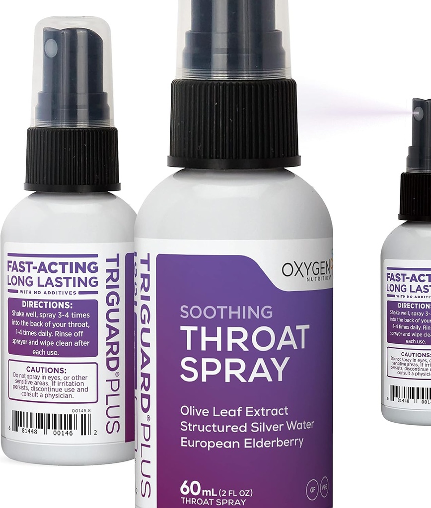 TriGuard Plus Throat Spray | Elderberry Extract, Olive Leaf Extract and Colloidal Silver Water 3-in-1 Immune Support Throat Spray | Powerful Immune System Booster | Great Maitse, 2oz, Made USA