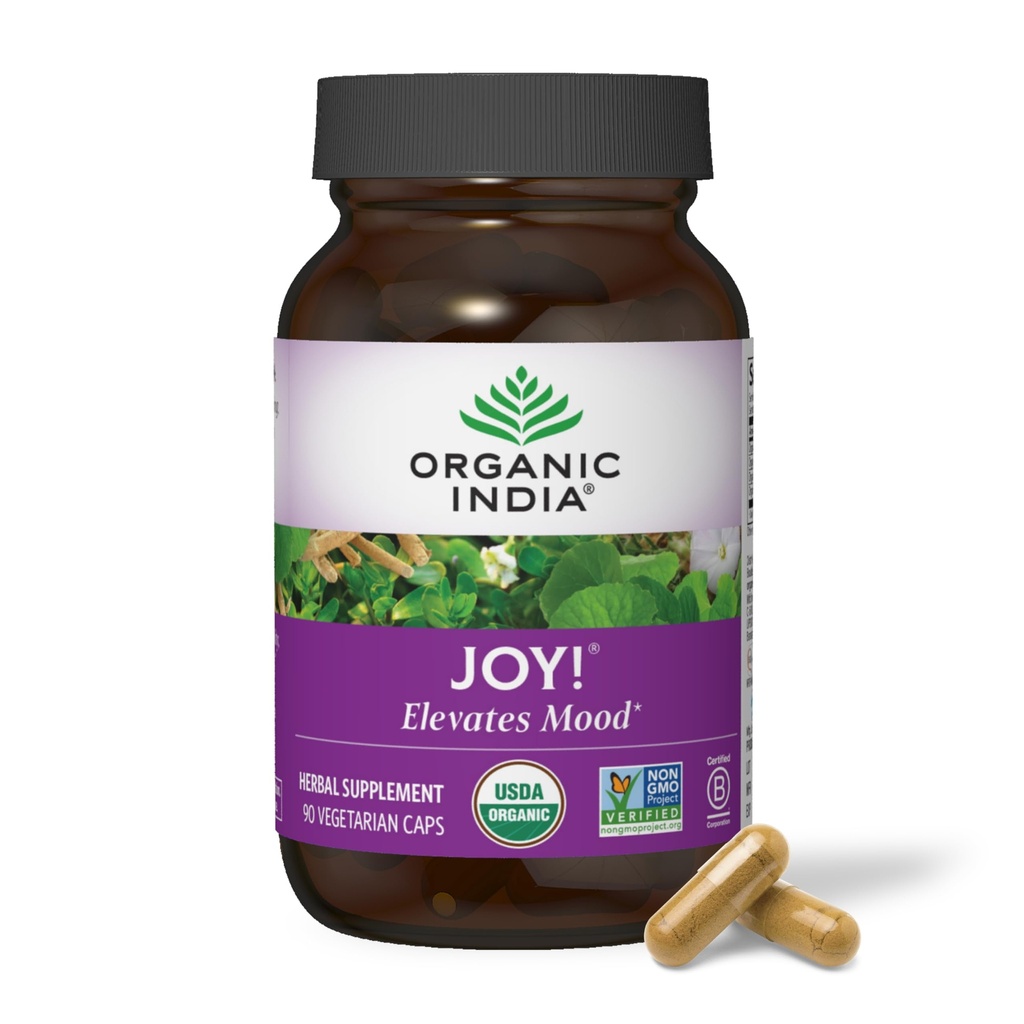 ORGAANILINE INDIA Joy taimsete toidulisand - immuunsuse tugi, soodustab mälu ja kontsentratsiooni, vegan, gluteenivaba, Kosher, USDA sertifitseeritud orgaaniline, mitte-GMO, rahustav - 90 kapslit