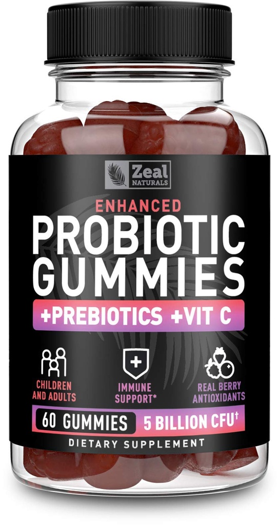 Probiootilised kummikud täiskasvanutele ja lastele (60 Count | 5 miljardit CFU) w / orgaanilised marjade antioksüdandid ja C-vitamiin immuunsuse toetamiseks ja seedimise kummi - prebiootikumid ja probiootikumid naistele kummikud