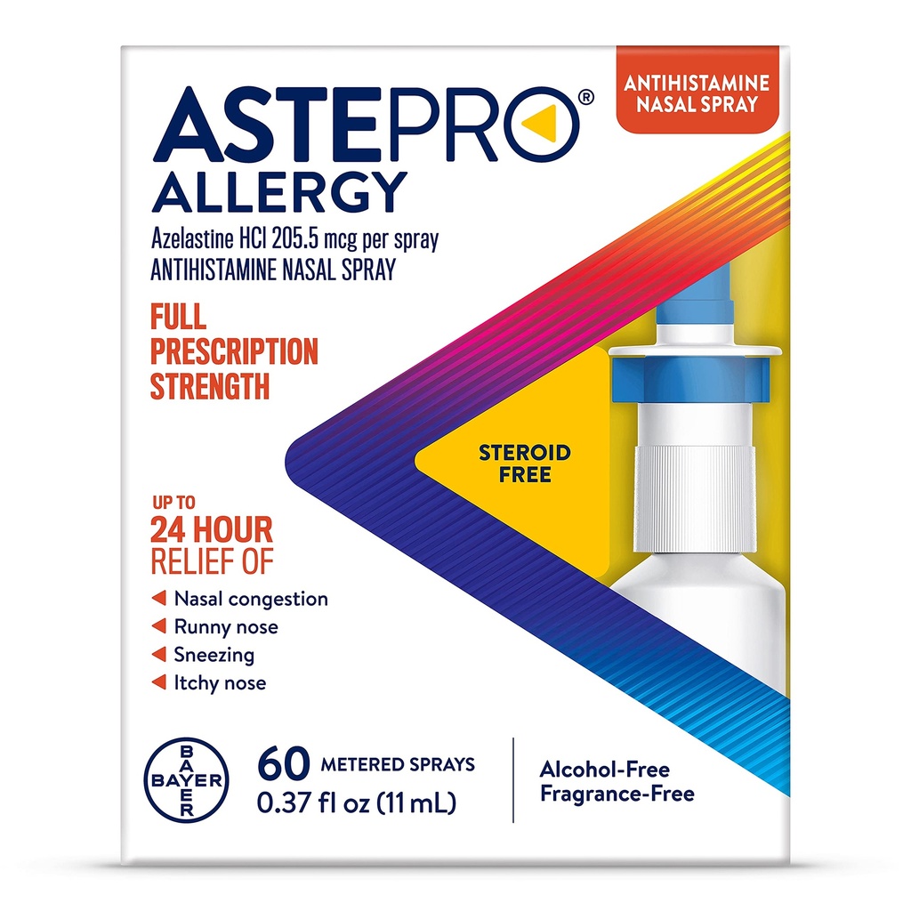 Astepro allergia ninasprei, 24-tunnine allergia leevendamine, steroididevaba antihistamiin, 60 meetrilist pihustit