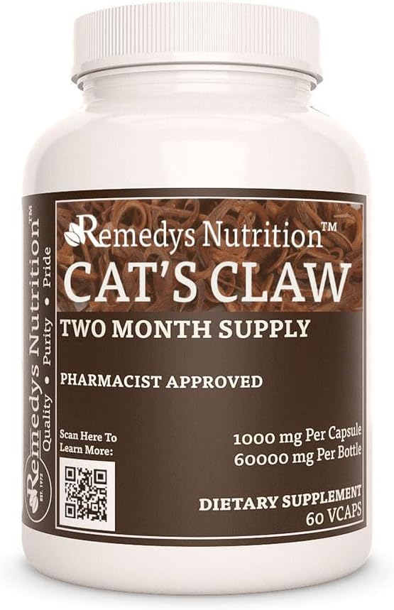 Remedy's Nutrition Cat's Claw Bark & Juur | 1000 mg, 60 vegankapslit Taimne toidulisand | Kahe kuu pakkumine
