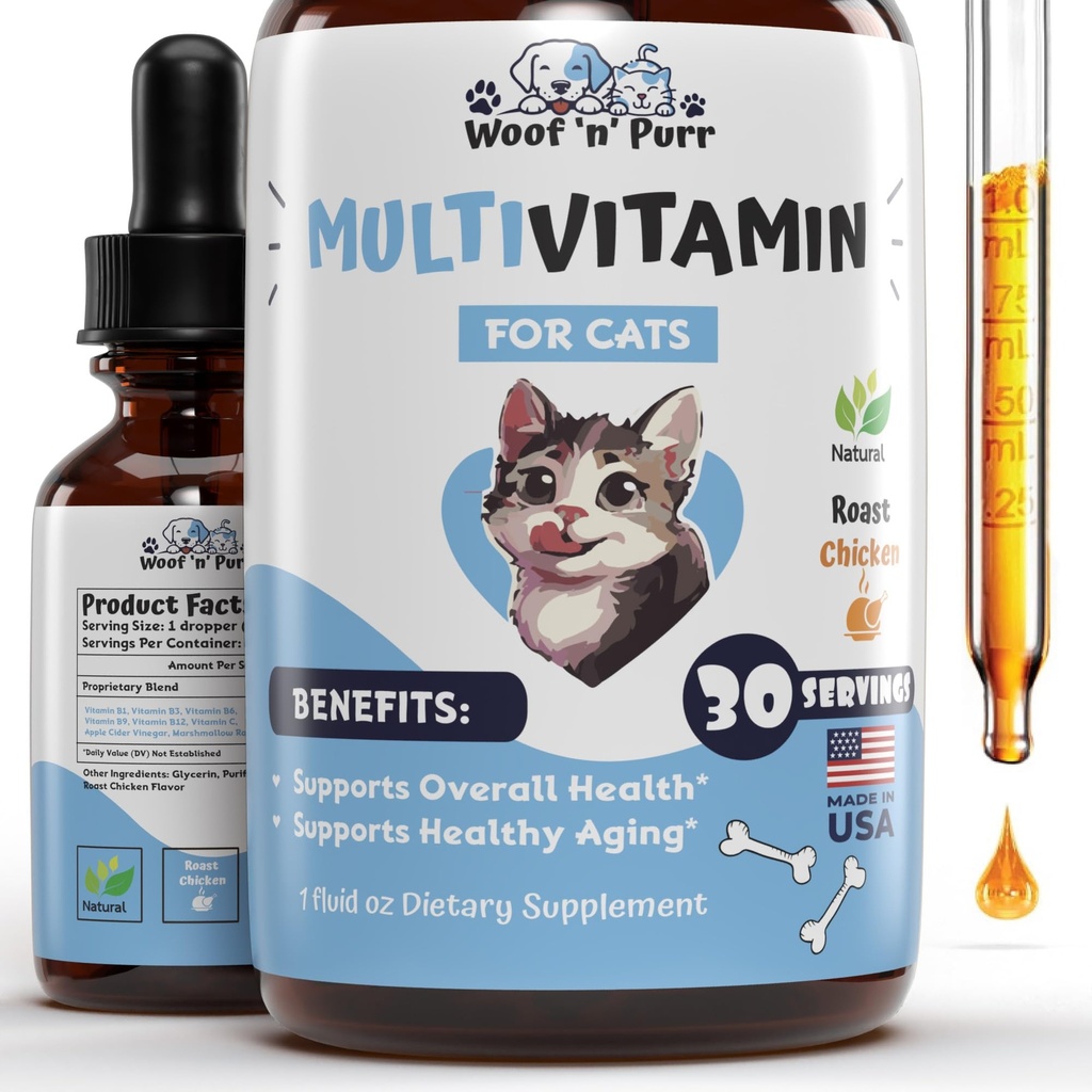 Kassi multivitamiin - soodustab tervislikku nahka ja katet, ühist tuge, pikaealisust ja rohkem - Kassi vitamiinid - Kassi toidulisandid ja vitamiinid - Kassi vitamiinid siseruumides kassidele - kassi vitamiinid - kassi immuuntoetus - 1oz