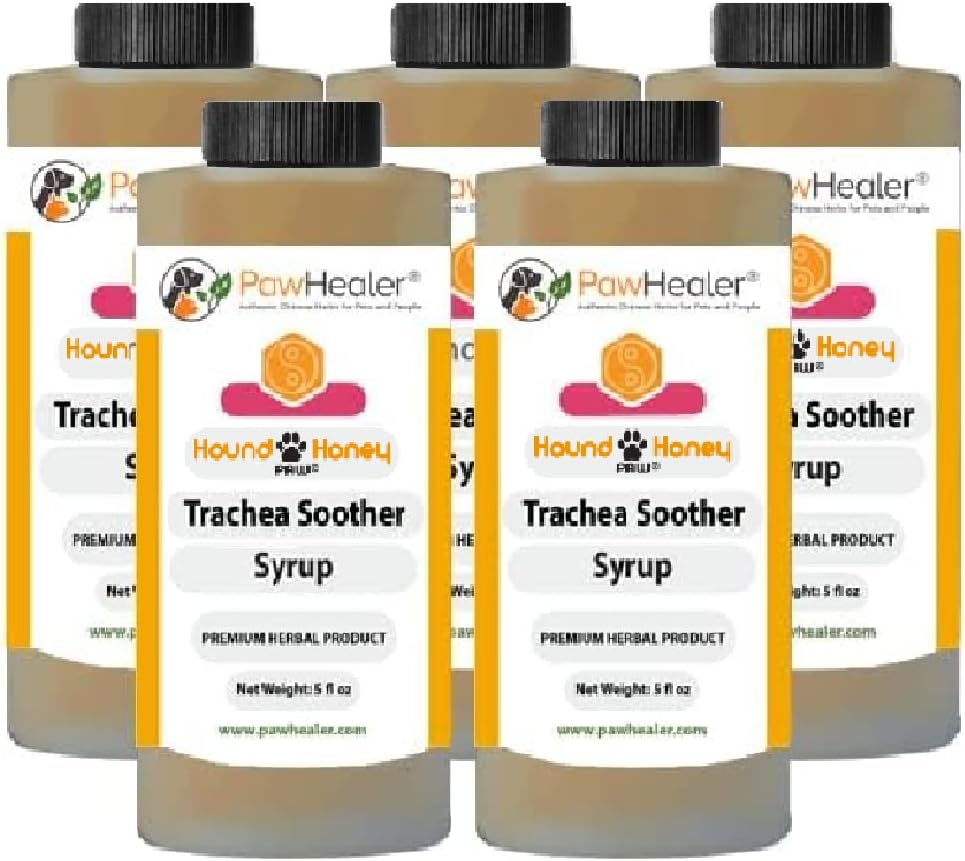 Trachea Soother Syrup 5PAK Hound Honey - Natural Herbal Remedy for Symptoms of Collapsed Trachea - Maitseb Hea - Lihtne manustada (5 fl oz / ea)