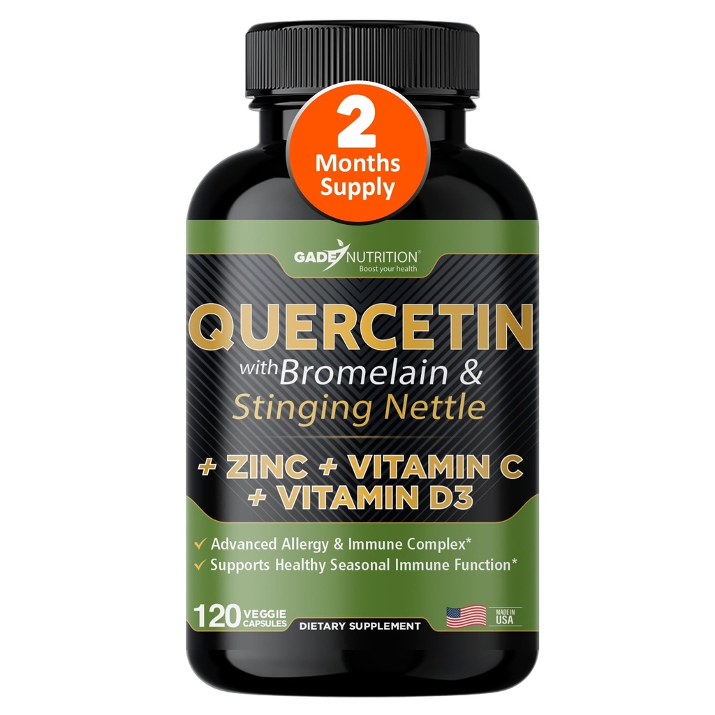 Quercetin koos C-vitamiini ja tsink - väike Quercetin - Quercetin 500mg - Quercetin koos Bromelain - tsink Quercetin + Vitamiin D3 - 120 Veggie kapslid - (GMO, Gluteenivaba, Vegan) - 2 kuu pakkumine