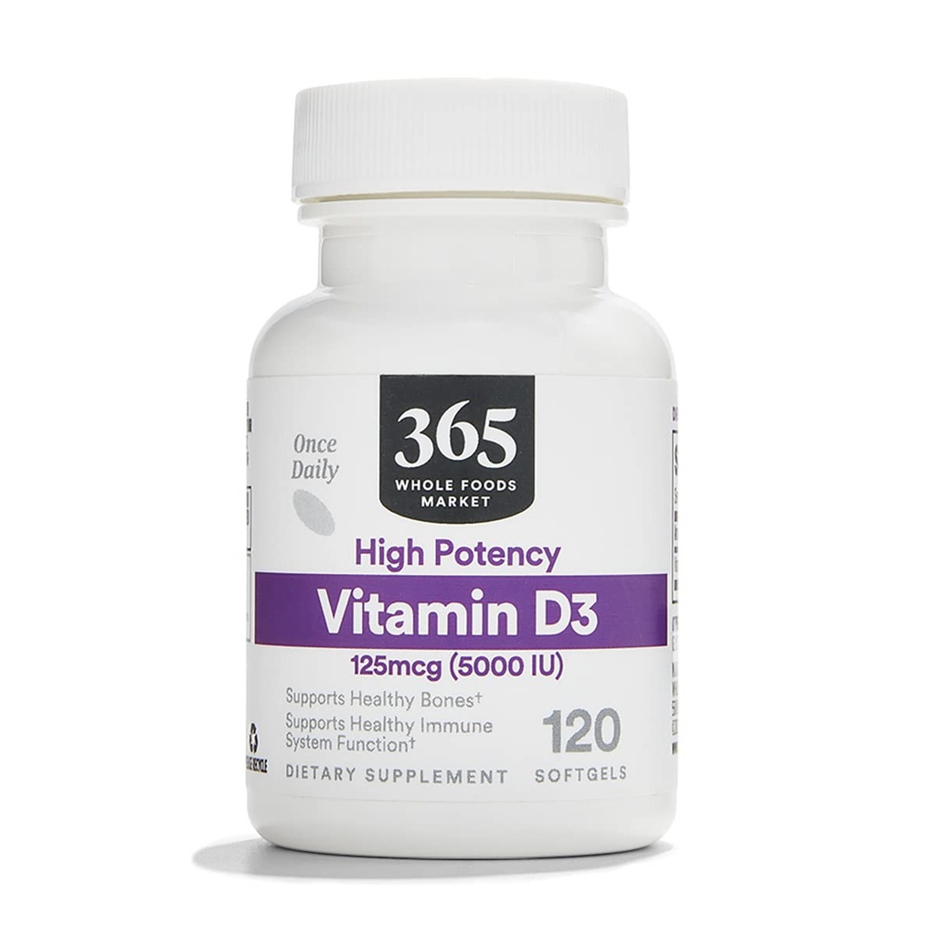 365 kogu toiduturul, D3-vitamiini pehmed, 5000 IU, 120 CT