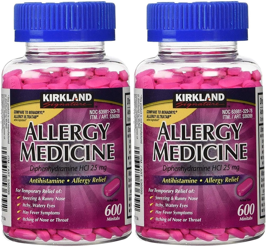 Kirkland Allergia Ravim Difenhüdramiin HCI 25 mg - 600 Minitabs - 2 Pack