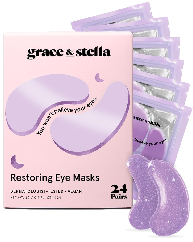 Grace & Stella Retinol Silmade All Patches for Puffy Eyes and Dark Circles - Geli Taastamine Silmade all Maskid hüaluroonhappega - Vegan Julmusevaba Nahahooldus, Sünnipäeva Kingitused Naistele (Purple, 24 paari)