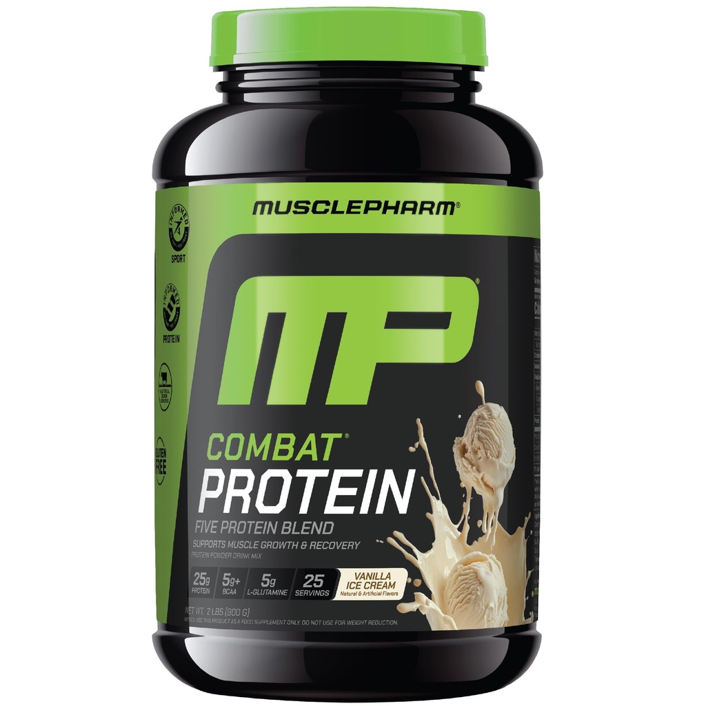 MusclePharm Combat Protein Powder, Vanilla Maitse, Kütused Lihased Tootlikuks Treeninguks, 5 Valguallikad Kaasa arvatud Vadakuvalgu Isolaat & Munaalbumin, Gluteenivaba, 2 lb, 25 Servingut
