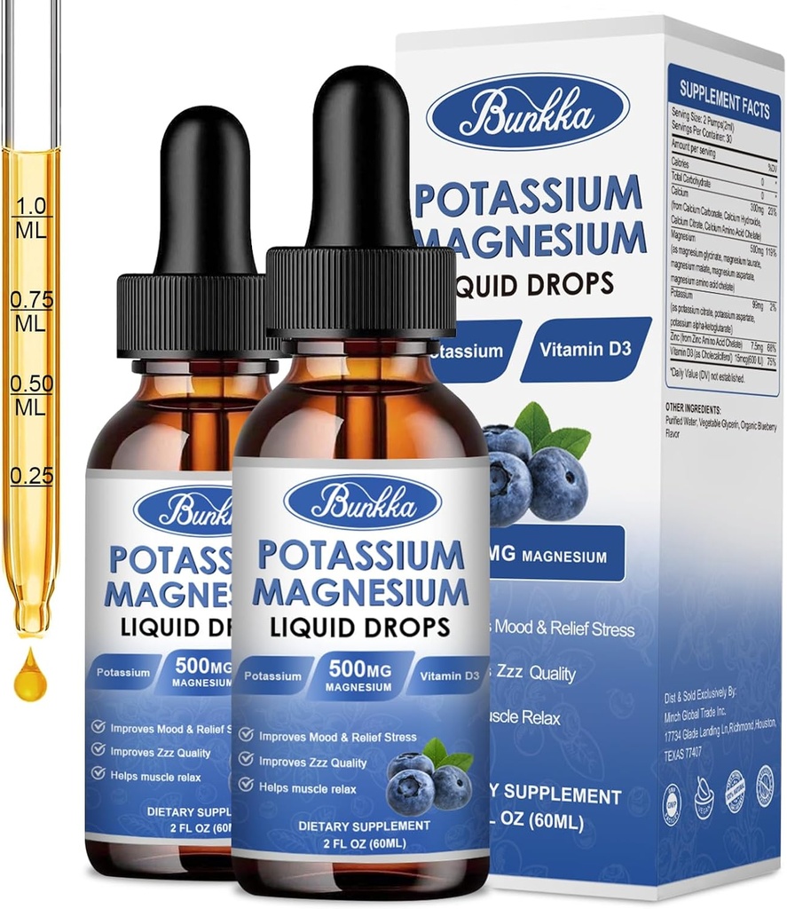 (2 Pack) Kaalium Magneesiumilisandi Vedel kaaliumi, magneesiumi, kaltsiumi, D3-vitamiini, tsink, täiskasvanutele ja lastele, suhkruvaba