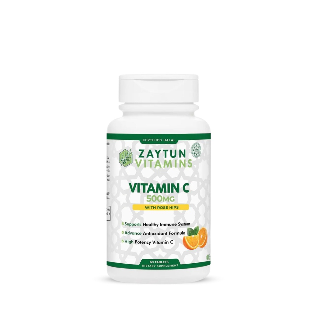 Halal Vitamiin C 500mg tabletid koos Rose HIPS toetab immuunsüsteemi, looduslik antioksüdant tsitruselised Bioflavonoidid - Vegan - Gluteenivaba - 2 kuud tarne - Halal Vitamiinid