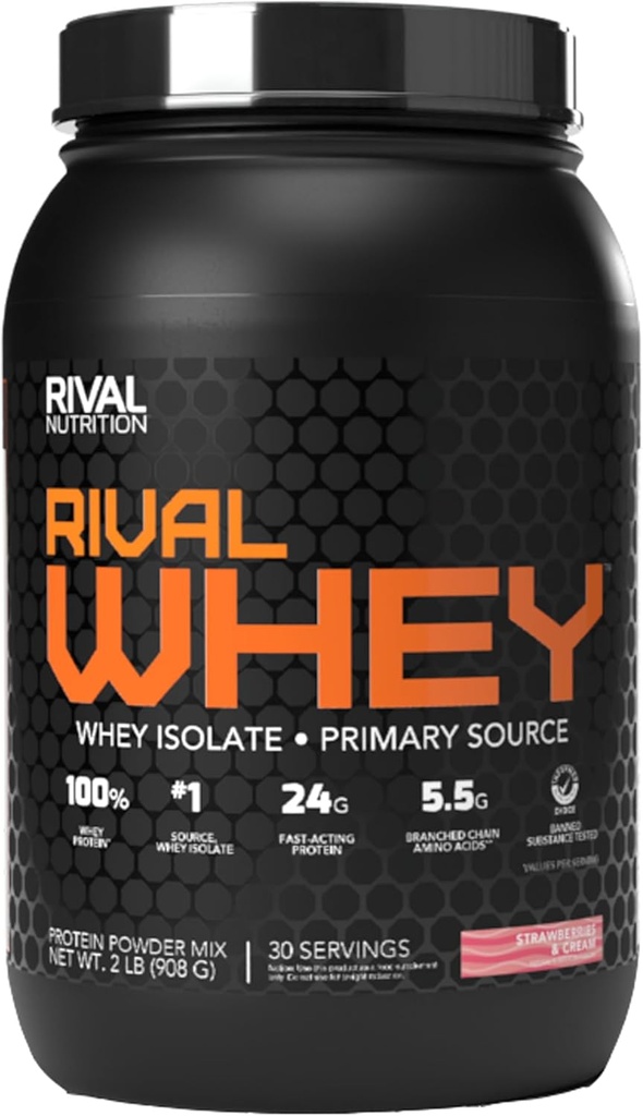 Rivalus Rivalwhey - Strawberry Creme 2lb - 100% vadakuvalk, vadakuvalk Isolaat Primary Allikas, puhas toitumisprofiil, BCAA-d, keelatud ained, valmistatud USA-s