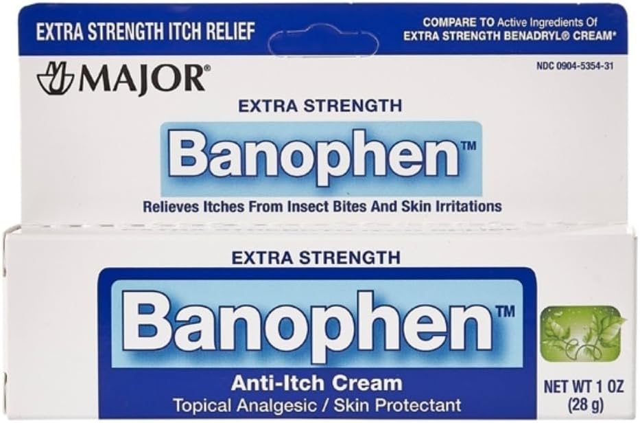 MAJOR Extra Strength Banophen - Anti-Itch Cream - Topical Analgesic Skin Protectant - aitab leevendada sügelust putukahammustused ja nahaärritused - 1 Oz. (1 Pack)