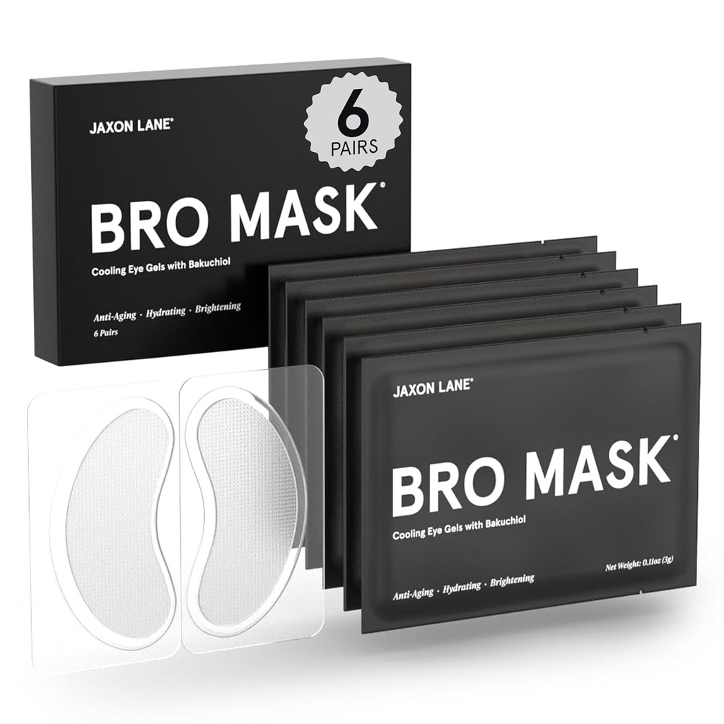BRO MASK Under Eye Patches for Men Skin Care | Cooling Eye Masks for Dark Circles and Puffiness, Anti Aging Hydrogel Pads with Bakuchiol, Kofeiin & Niacinamide, Eye Bags Ravi meestele (6 paari)