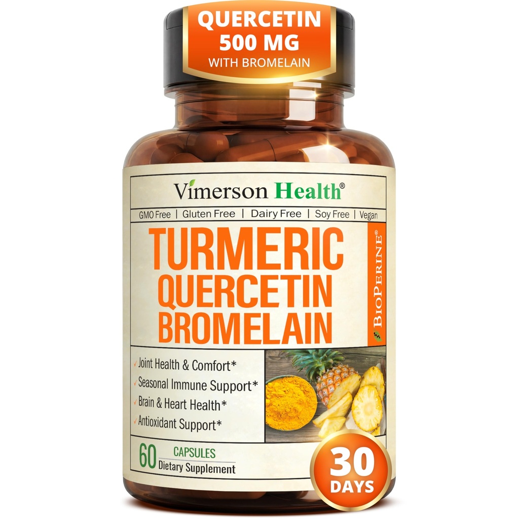 Quercetin koos Bromelain Turmeric Curcumin Supplement - Allergia leevendamine, liigeste ja immuunsuse toetamine - Orgaaniline kurkumilisand musta pipariga (Bioperine) - 60 Quercetin 500mg kapslid