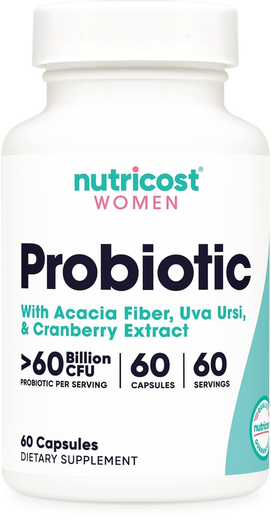 Nutrikost probiootikum naistele 60 miljardit CFU, 60 kapslit, kompleks Acacia Fiber, Uva Ursi, & Cranberry Extract - Non-GMO & Gluten Free