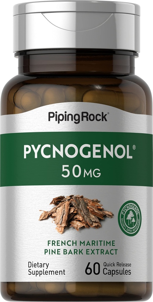 Piping Rock Pycnogenol Supplement | 50 mg | 60 kapslit | Prantsuse meremännikoore ekstrakt | Pinus Pinaster meestele ja naistele | Mitte-GMO, Gluteenivaba