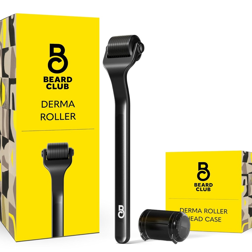 The Beard Club Premium Derma Roller näole, kehale ja peanahale - Microneedling Roller meestele ja naistele 540 Titanium Microneedles - juustele ja habemele - Kaalutud metallist käepide - Magnetiline hoiukast