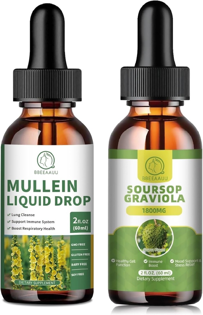 Mullein tilgad kopsudele, Mullein Leaf Extract 1000MG Lung Cleanse & Soursop Graviola Vedel tilgad 1800mg, Soursop Lehtede ekstrakt rakkude regeneratsiooniks