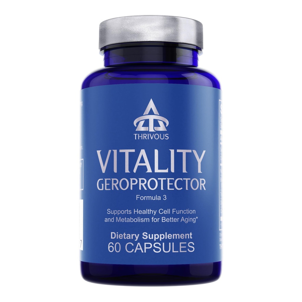 Thrivous Vitality Geroprotector – metaboolne ja rakuline tugilisa berberiiniga, nikotiinamiid ribosiidiga, Mirtoselekt mustikaga, resveratrool & CoQ10 – 60 vegankapslit