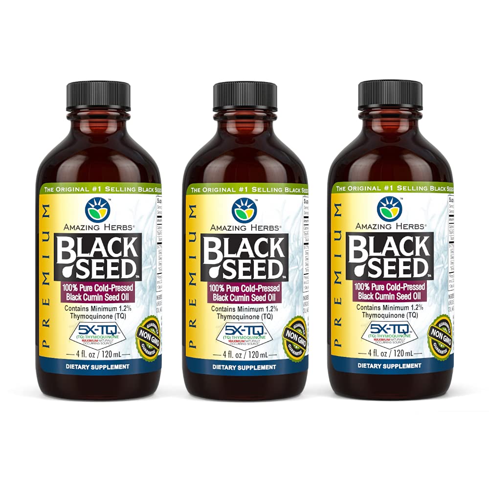 Hämmastavad maitsetaimed Premium Black Seed Oil - Gluteenivaba, Non GMO, Külmpressitud Nigella Sativa Aids in Seedetrakti Tervis, Immune Support, Ajufunktsioon - 4 Fl Oz (3. pakk)