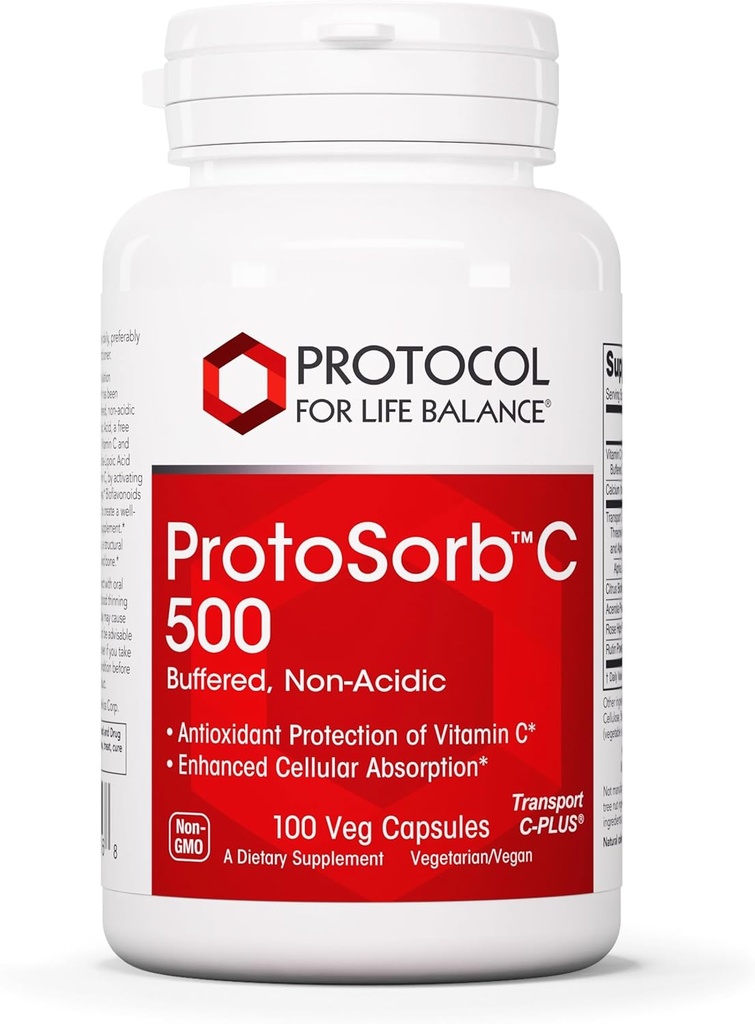 Protokoll Protosorb C 500 - Väga imenduv C-vitamiin - Immuunsüsteemi ja luude tervise täiendamiseks * - Alfa-Lipohappega - puhverdatud, mitte-Atsiidne C-vitamiin - 100 Veg Caps