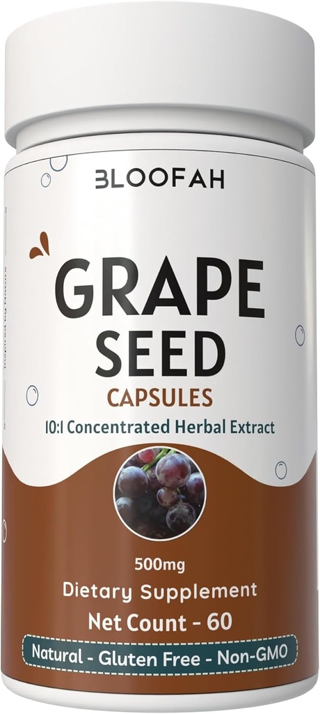 Viinamarjaseemnekapslid 500mg | 10:1 kontsentreeritud ekstrakt | looduslik taimne lisand | Mitte-GMO, gluteenivaba | Viinamarjaseemne pulber igapäevaseks heaoluks (60 loend (pakk 1))