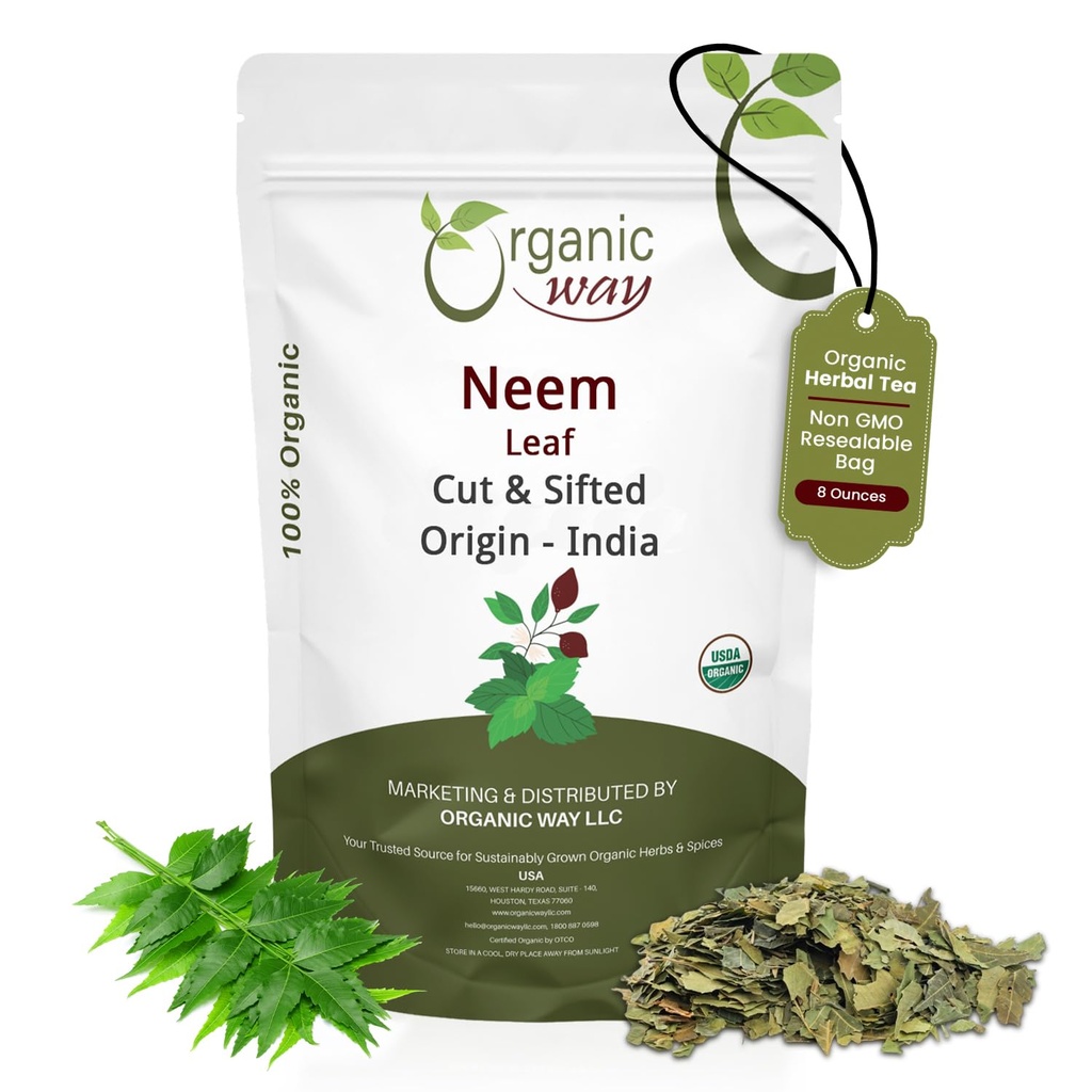 Orgaaniline tee Neem Leht lõigatud ja sõelutud | Taimne tee | Premium Neem Leaf | USDA sertifitseeritud | Non GMO & Gluteenivaba | Päritolu - India (8 oz - 1/2 naela)