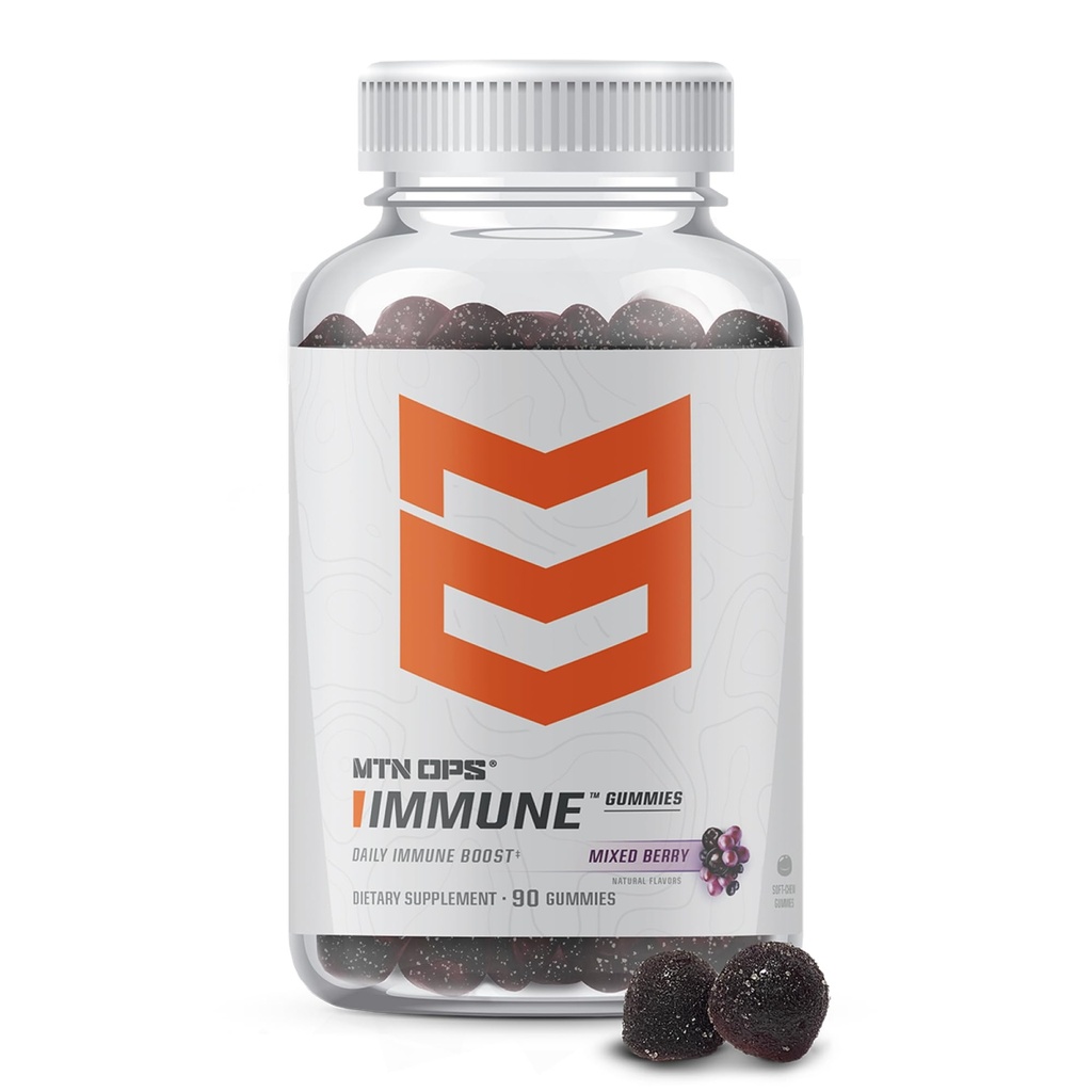 MTN OPS Immune Gummies Immune Support Supplement, 90 Gummies Elderberry & Aronia Berry Immune Booster täiskasvanutele, segatud marjamaitse ja loomulikult gluteenivaba