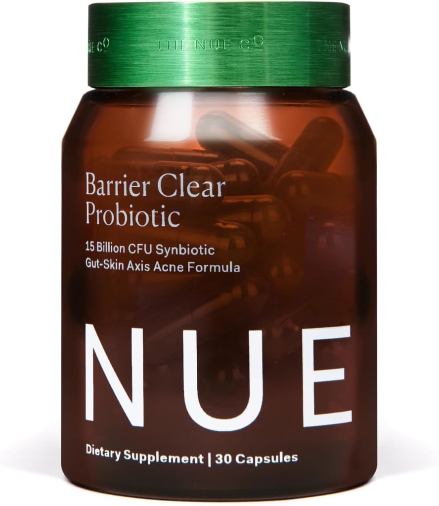 Nue Co. Barrier Clear Probiotic, Gut-Skin Axis Acne valem, kõigile nahatüüpidele, 30 kapslit