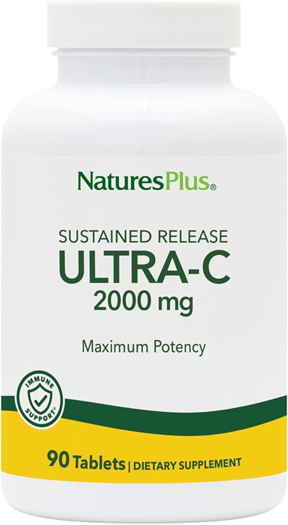 Natures Plus Ultra-C 2000 mg - 90 tabletti - C-vitamiin koos Rose HIPS - Immuunsüsteemi ja antioksüdantide tugi - taimetoitlane, gluteenivaba - 90 serveerimist