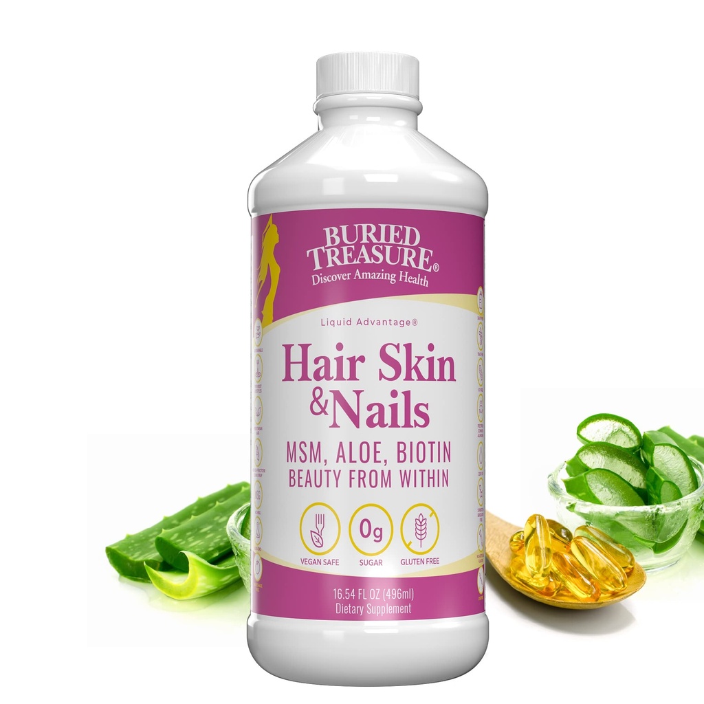 Maetud aare juuksed, nahk ja küüned koos MSM Biotin Aloe Vera pluss vitamiinid ja mineraalid kõrge potentsi Vedel kogu toidu kompleks Fuller juuksed, tugevam küüned ja selgem nahk 16 oz