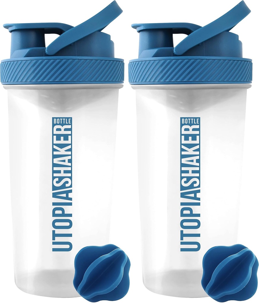 Utopia Home Protein Shaker Pudel - (Pakk 2) 28-Ounce Shaker pudelid Valgusegud - Fitness Sport Klassikaline Valgu Segaja Pudel (Selge / Merevägi)