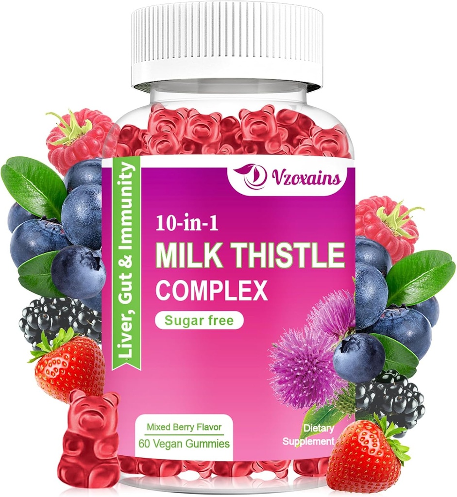 Piimaohakakummid, 10-in-1 taimne valem maksa puhastamiseks Detox & remont koos Dandelion Juur, kurkum, artišokk - optimaalne maksafunktsioon ja seedetrakti tervis - segatud marjamaitse